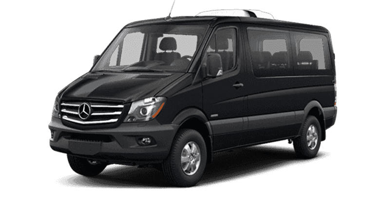 Black Mercedes-Benz Sprinter passenger van